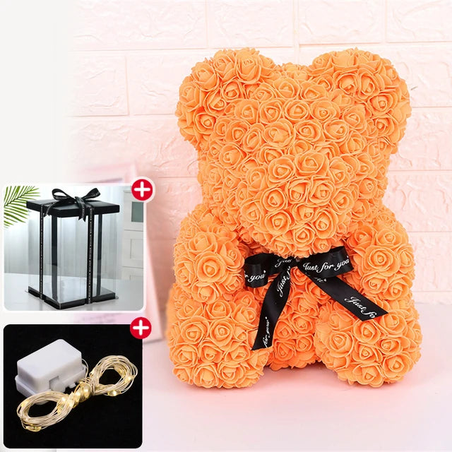 Rose Bear Artificial Flowers with LED Light Gift Box