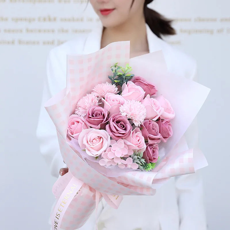 Artificial Soap Rose Carnation Flower Bouquet